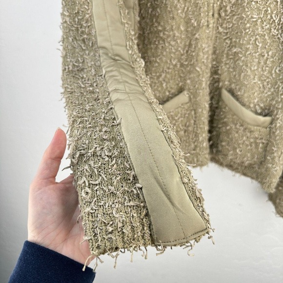 Vintage Jamie Sadock Jacket Women XL Tan Full Zip Hoodie Stretch Frayed Textured - Picture 3 of 9